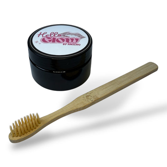 Polvo Blanqueador Dental con Carbón Activado + Cepillo de Dientes de Madera | Cuidado Bucal Natural