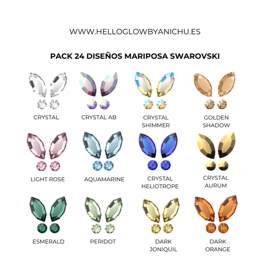 Pack 24 diseños mariposa Swarovski - 12 colores